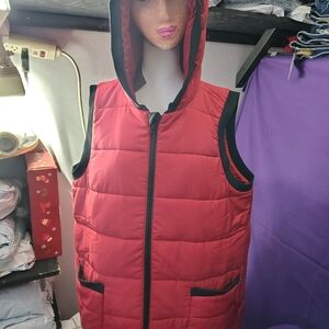 J. Jill Red Quilted Vest with Black Trim